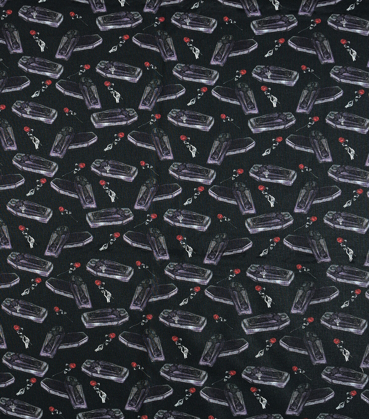 Coffins On Black Cotton Fabric