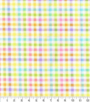 Yellow Plaid Easter Glitter Cotton Fabric