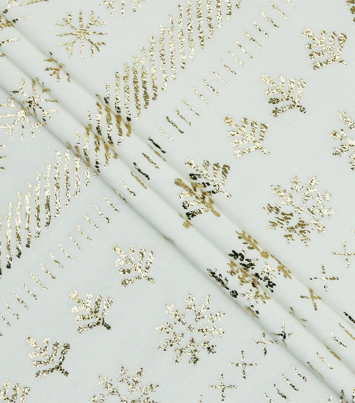 Gold Foil Fair Isle on White Pure Plush Fleece Fabric
