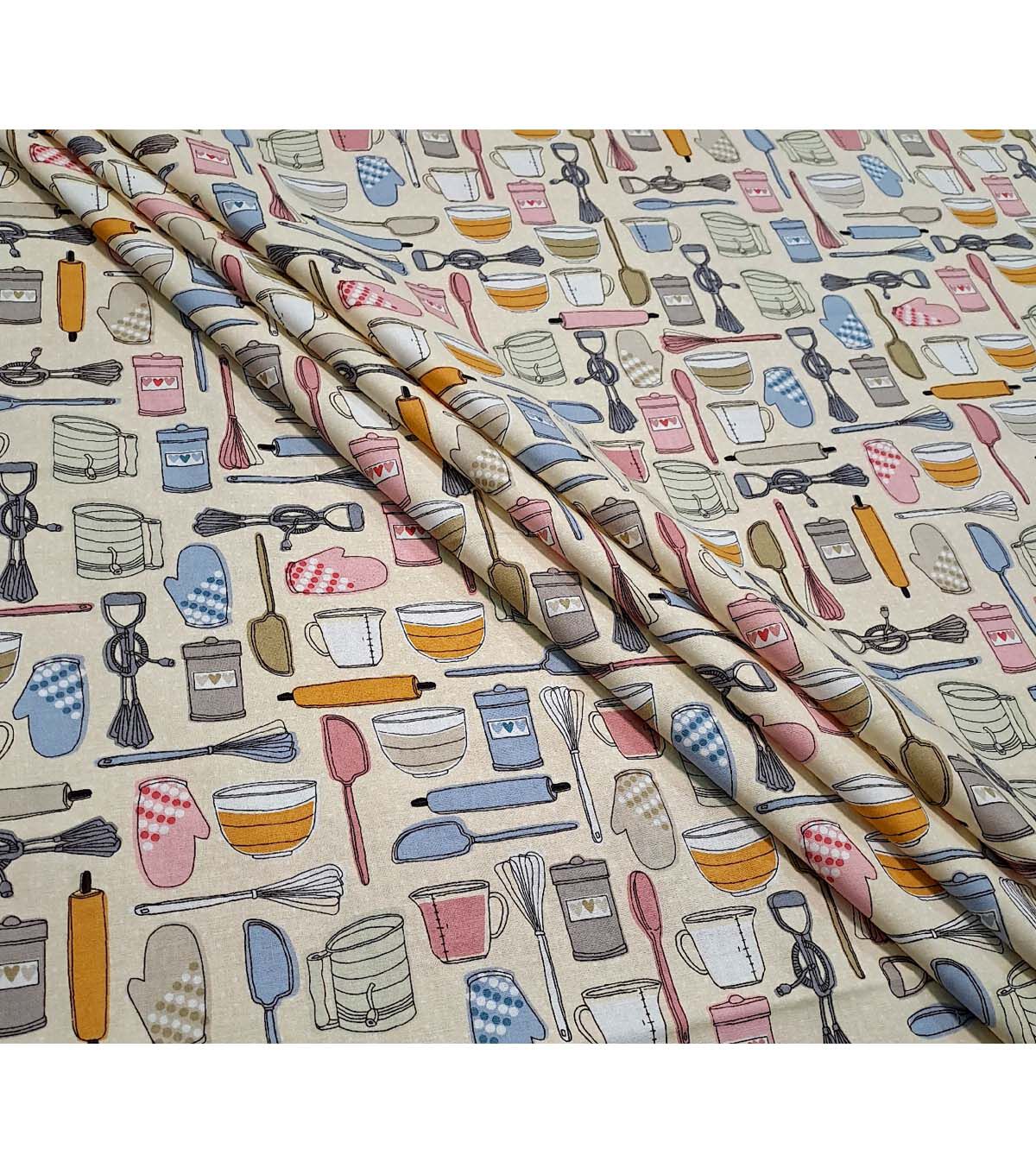 Baking Tools on Brown Novelty Cotton Fabric