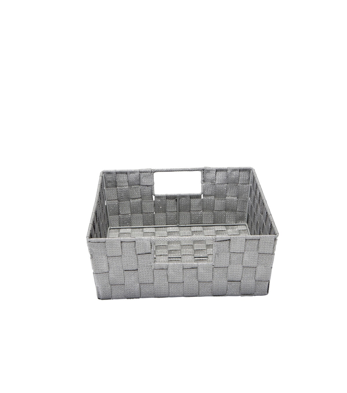 Simplify 13 x 5 Gray & Silver Lurex Striped Woven Storage Shelf Bin