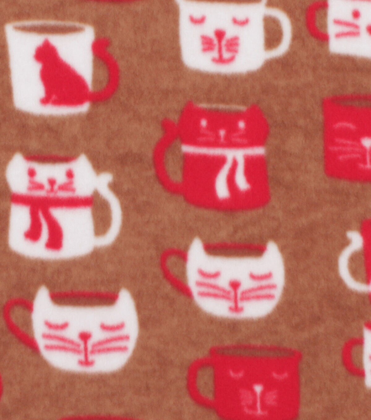 Brown Cat Mugs Blizzard Fleece Fabric