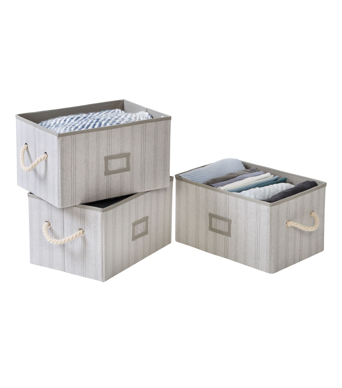 Honey Can Do 14.5 Gray Striped Fabric Storage Bins With Handles 3pk