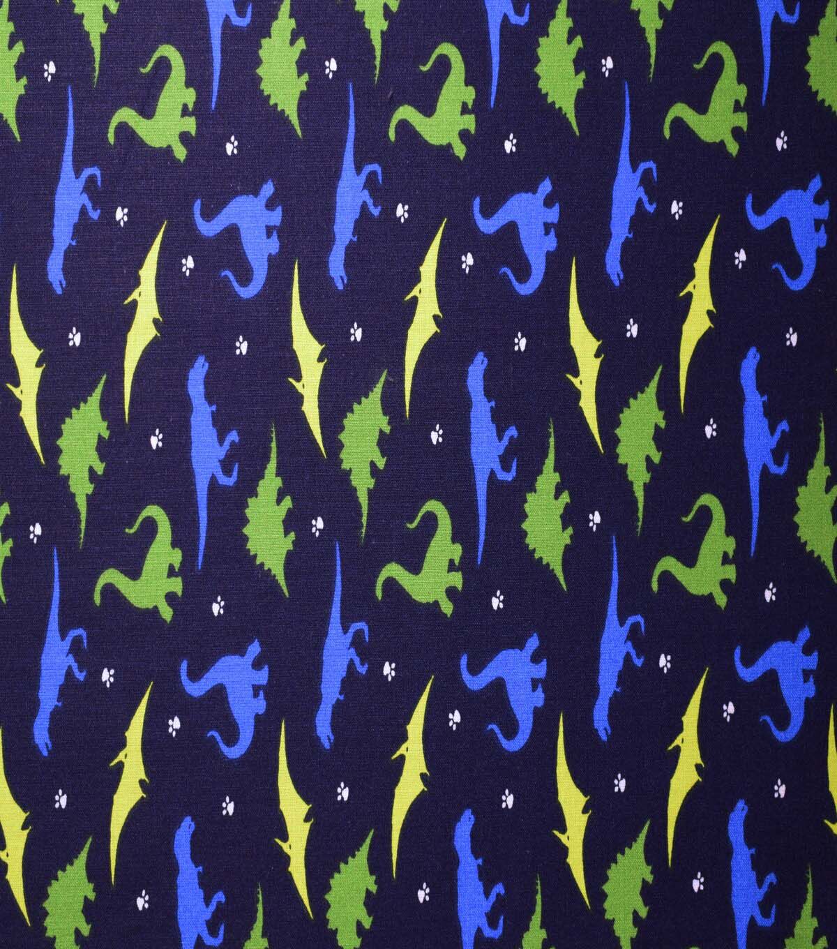 Dinosaur Silhouettes on Dark Blue Cotton Fabric by Quilter's Showcase