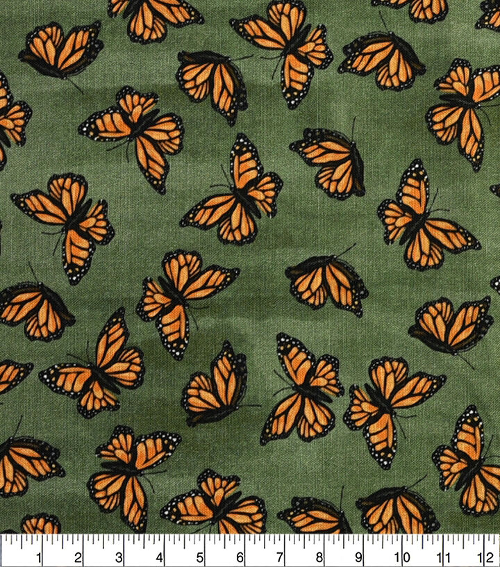 Brent Carlson Monarch On Green Premium Quilt Cotton Fabric