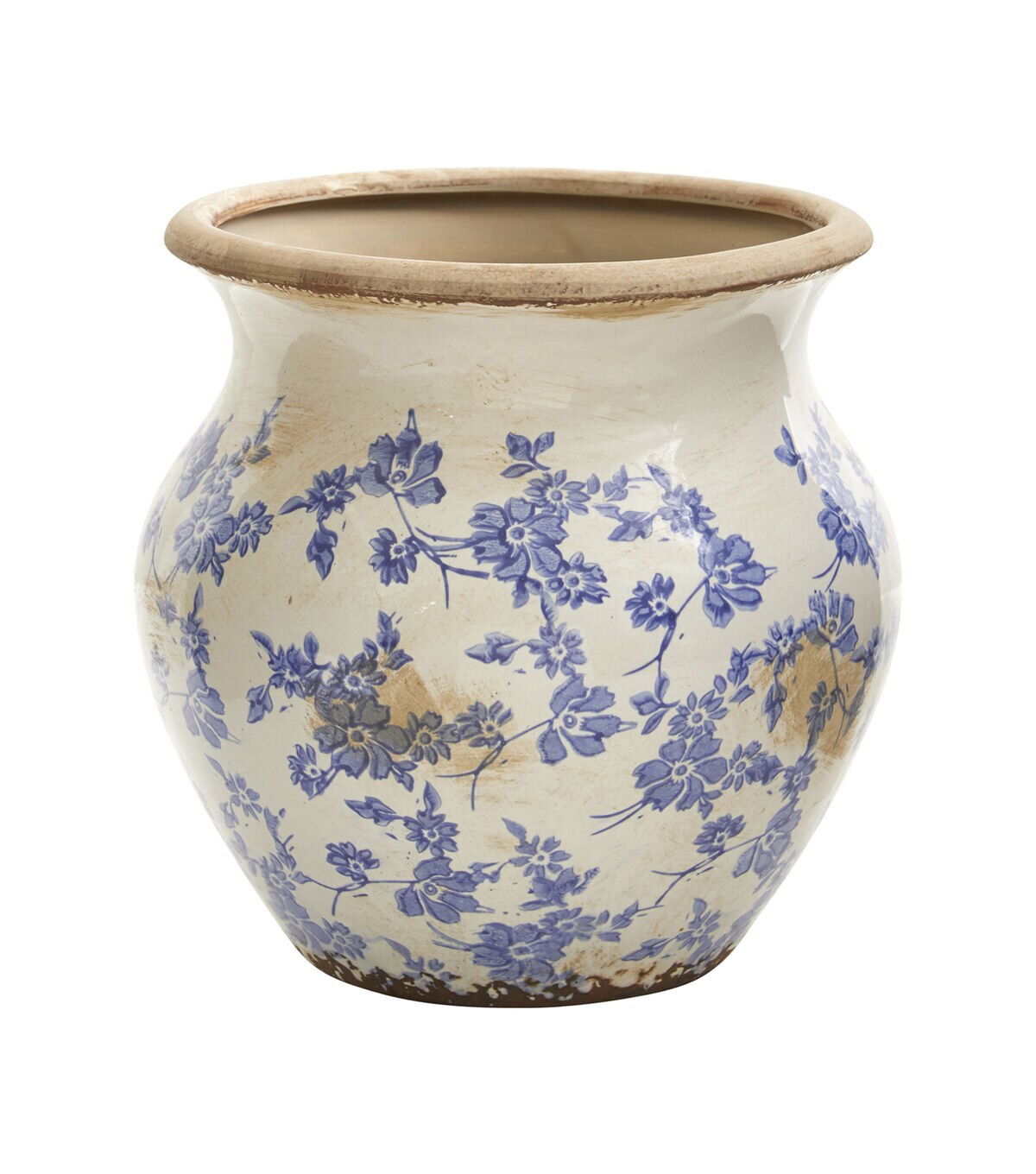 Nearly Natural 10.5in. Tuscan Ceramic Blue Scroll Urn Vase