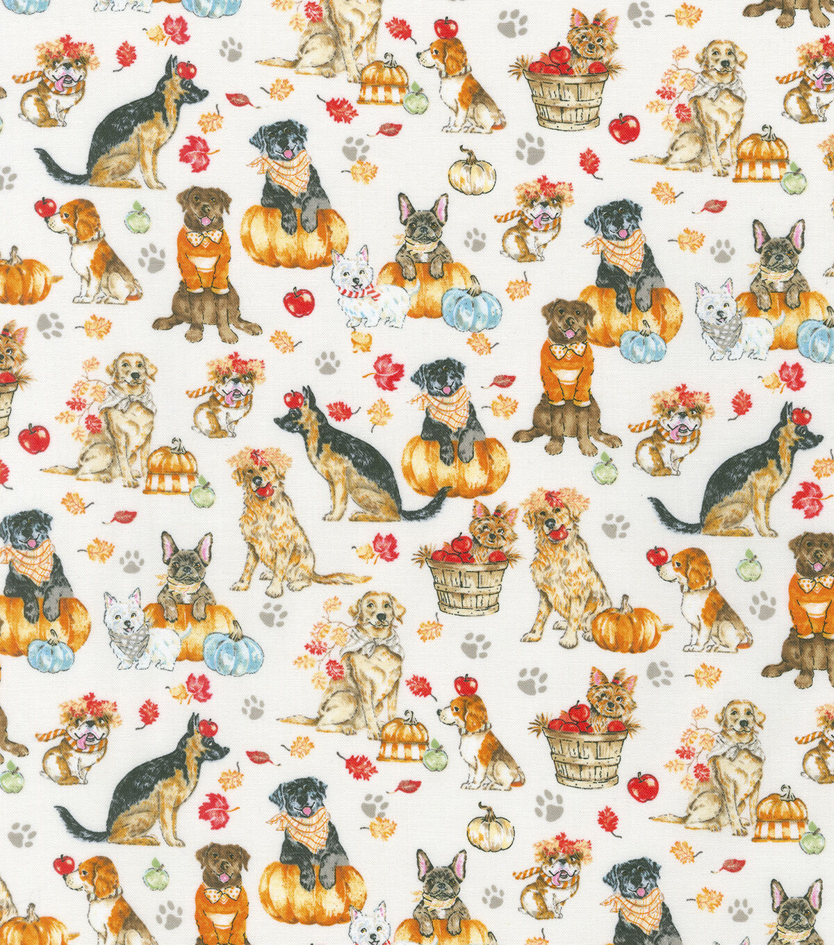 Robert Kaufman Autumn Paws on White Cotton Fabric