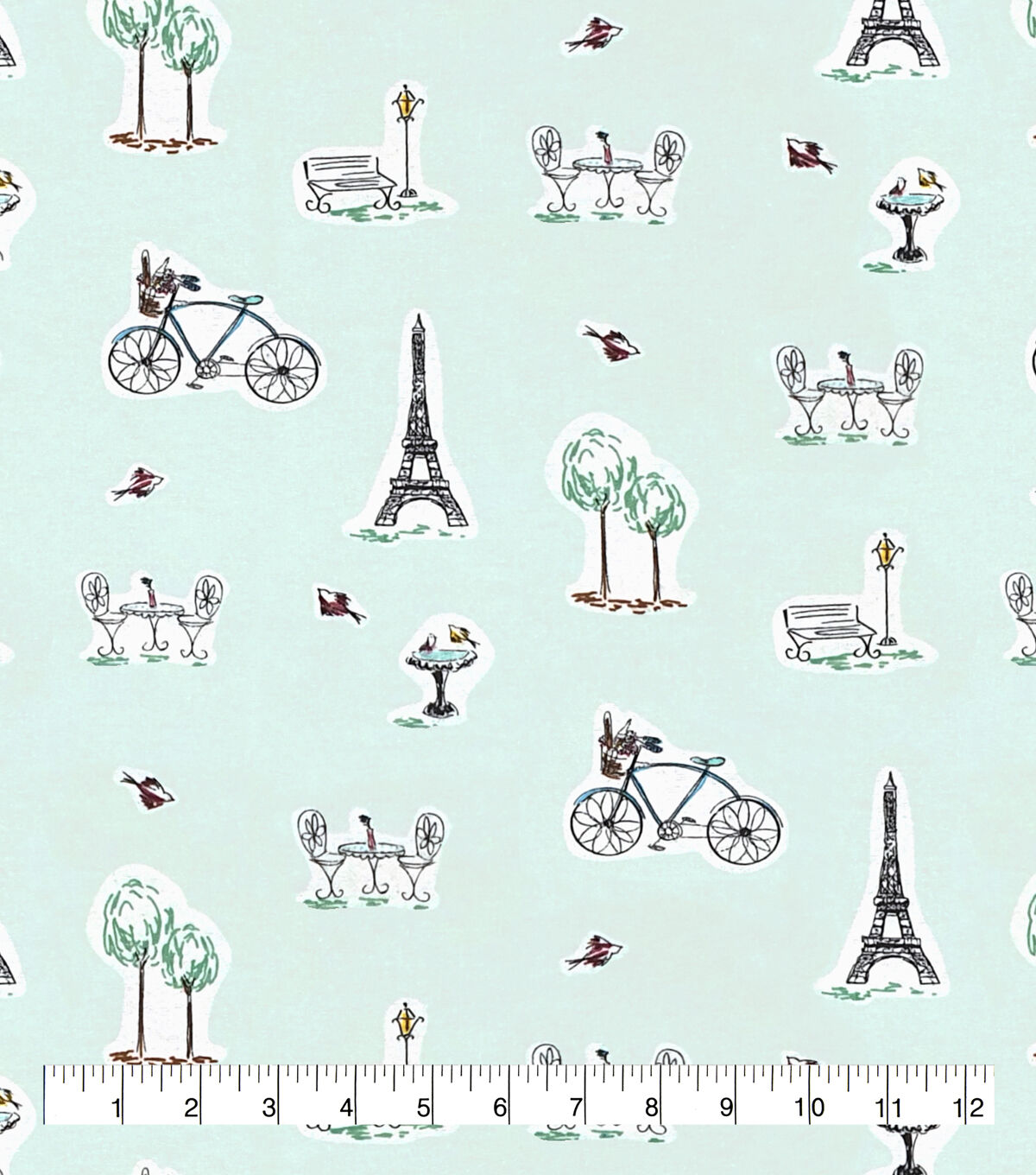 Paris Icons on Blue Super Snuggle Flannel Fabric