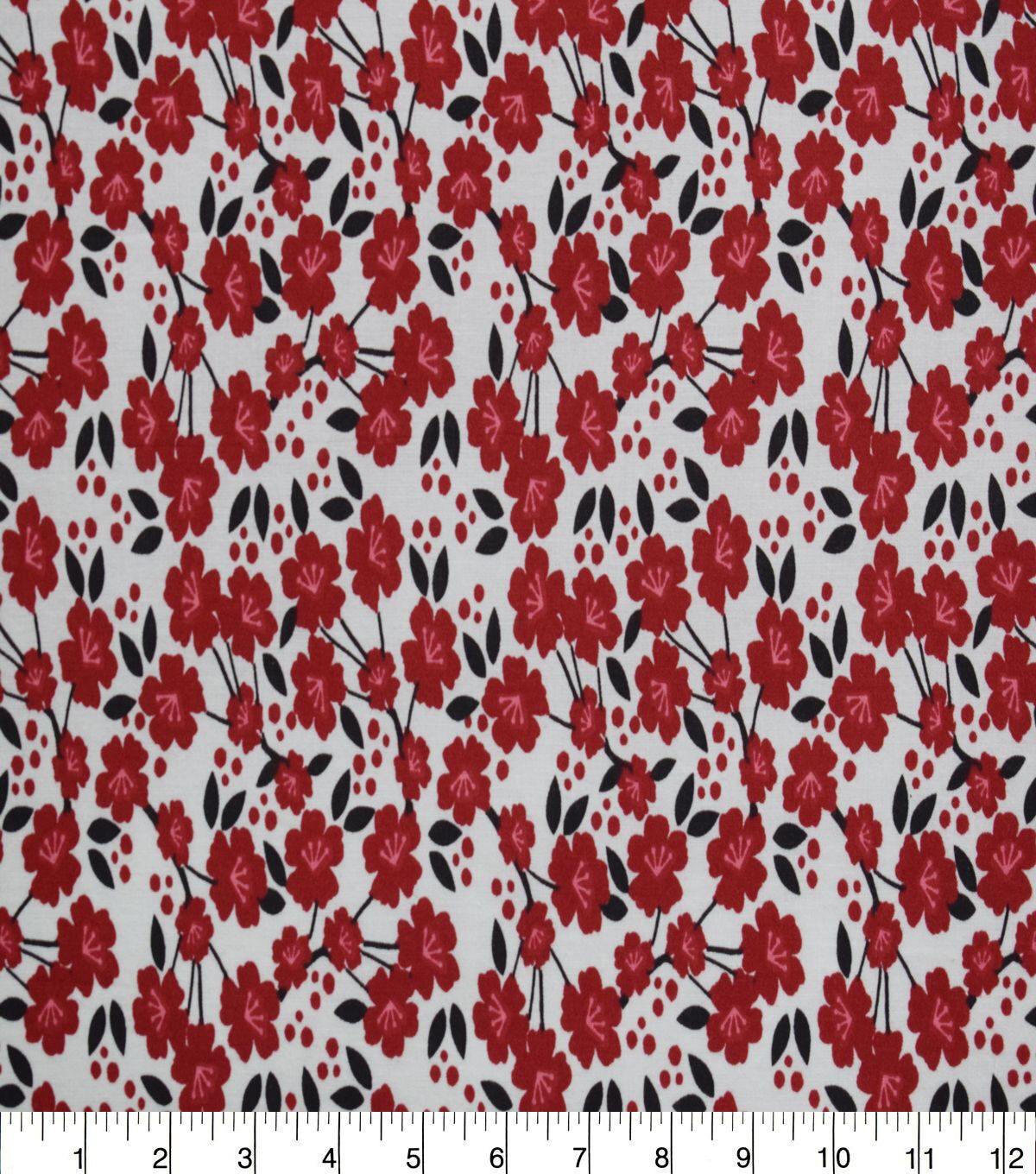 Red Floral & Leaves on White Quilt Cotton Fabric by Quilter's Showcase