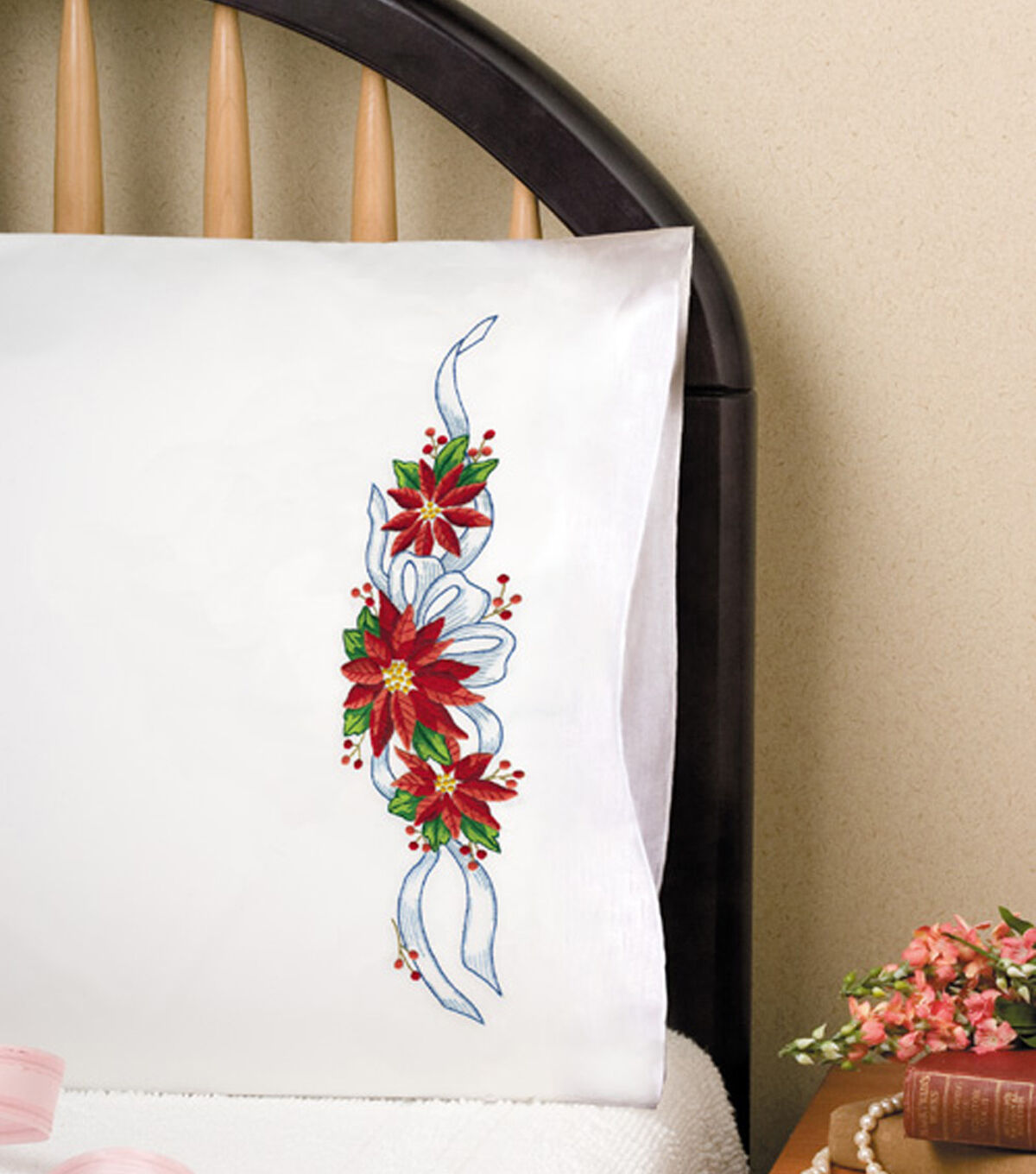 Design Works 20 x 30 Poinsettia Embroidery Pillowcase Set