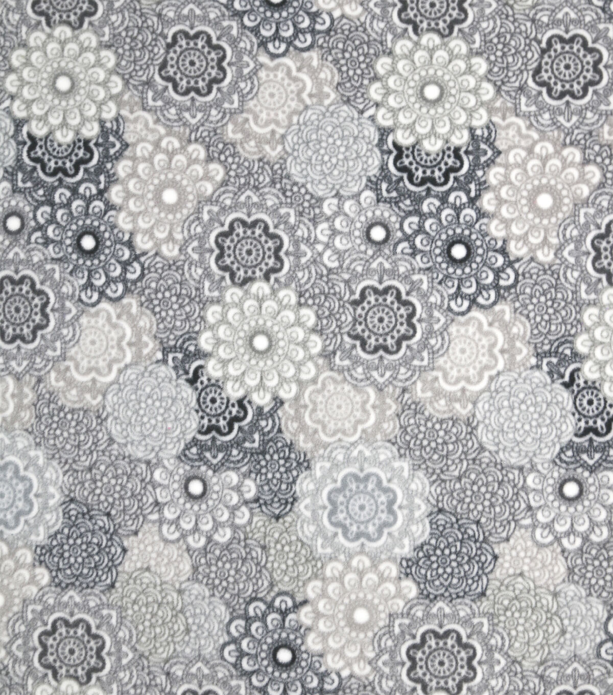 Gray & White Packed Medallions Anti Pill Fleece Fabric
