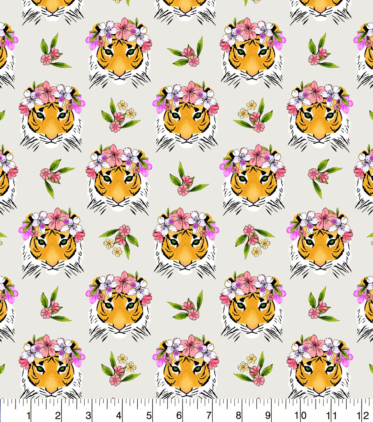 Floral Crown Tiger Super Snuggle Flannel Fabric