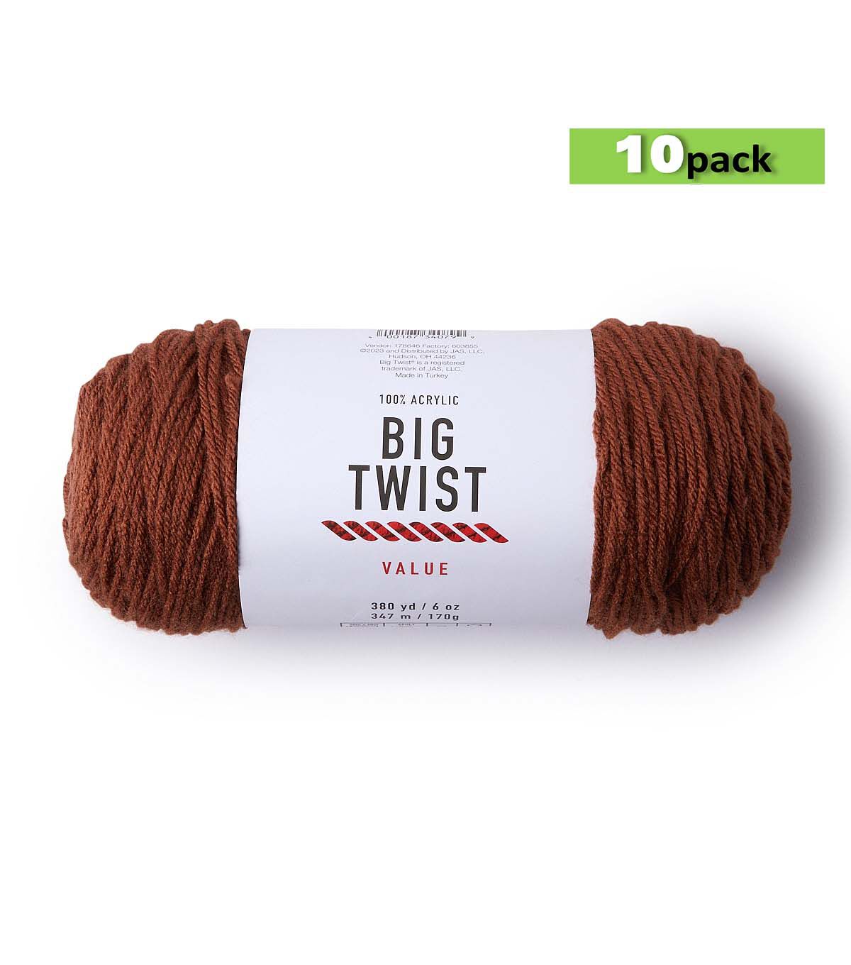 10pk Solid Toffee Medium Weight Acrylic 380yd Value Yarn by Big Twist