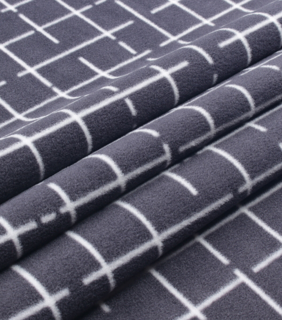 Gray & White Grid Anti Pill Fleece Fabric