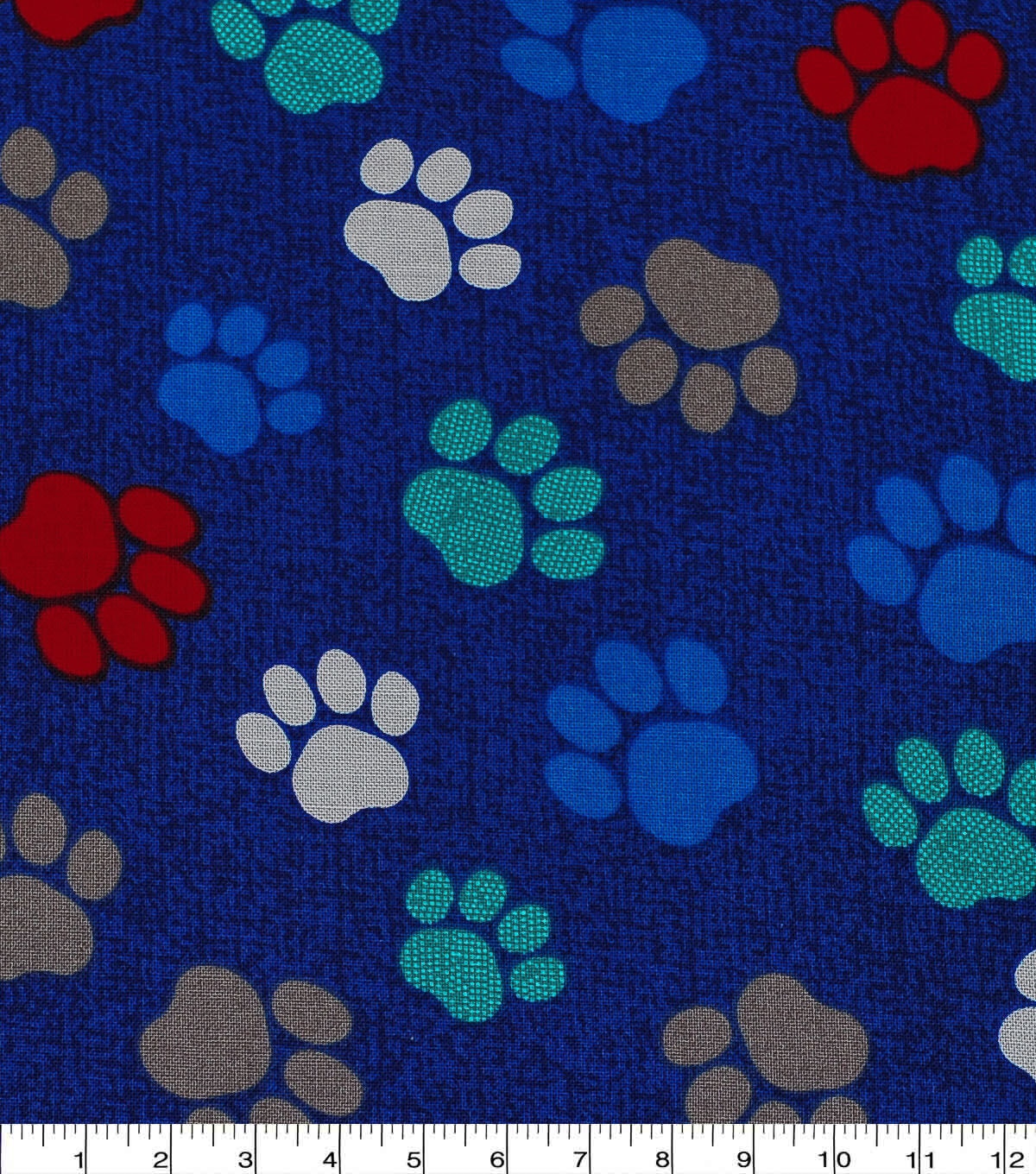 Novelty Cotton Fabric Paw Prints On Navy