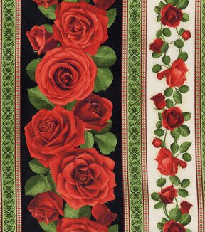 Hi Fashion Red Roses & Stripe Premium Cotton Fabric