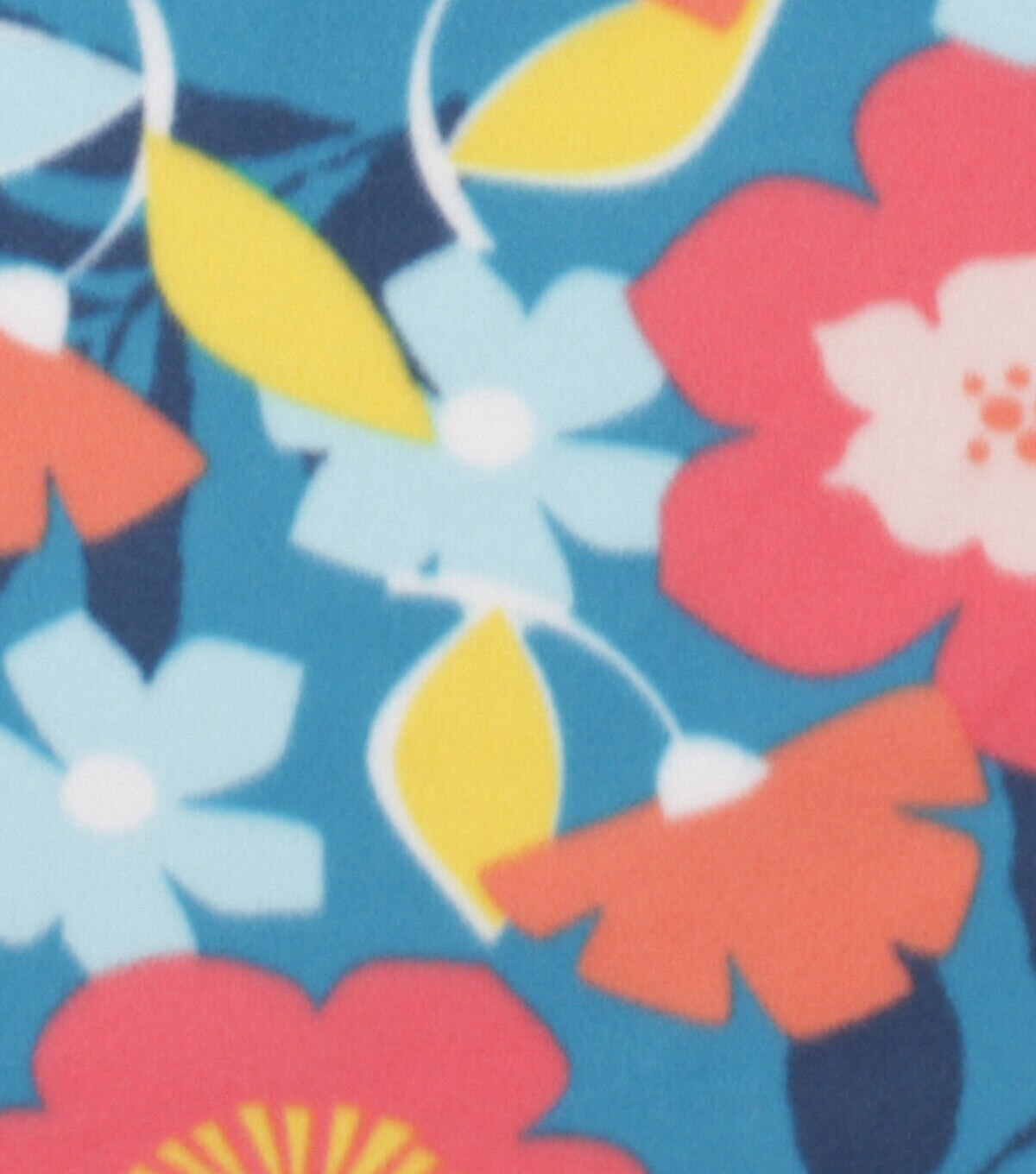 Bold Summer Floral on Blue Blizzard Fleece Fabric