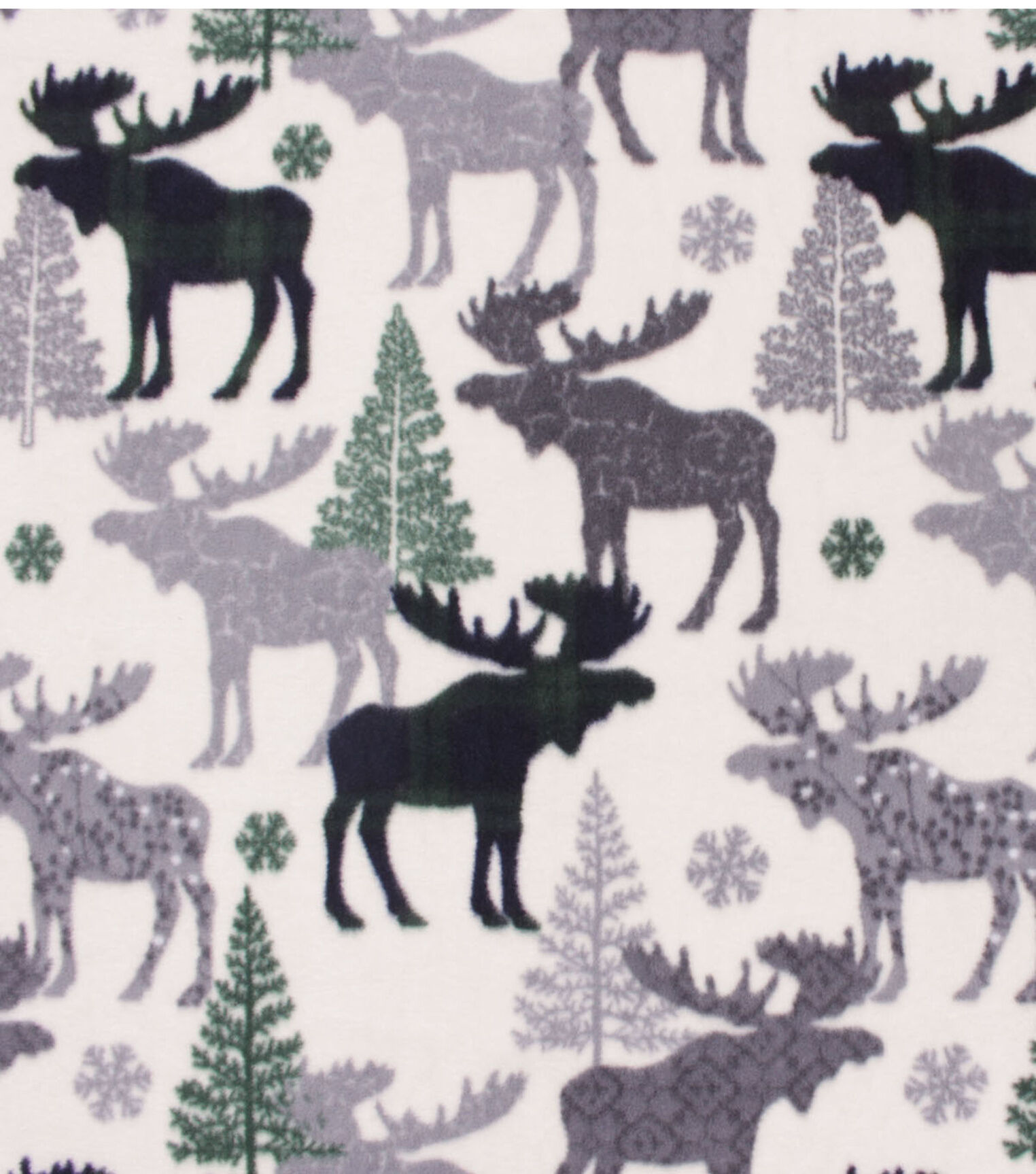 Navy & Green Patterned Moose & Trees Anti Pill Fleece Fabric