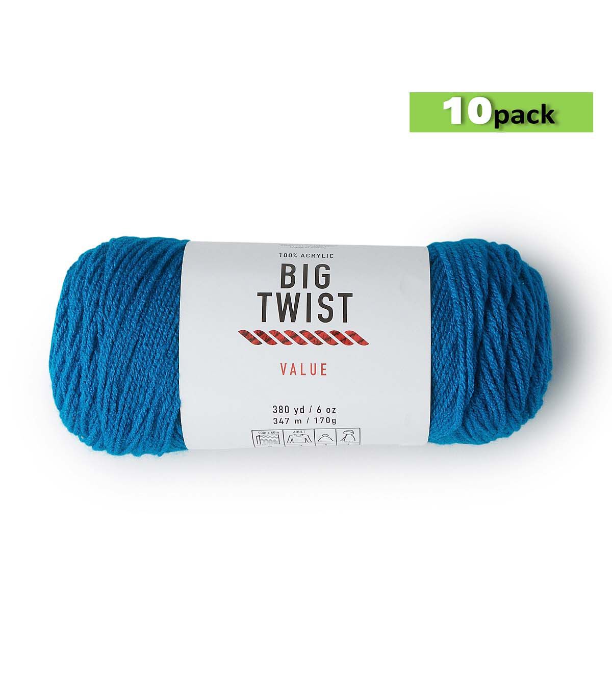 10pk Solid Sapphire Medium Weight Acrylic 380yd Value Yarn by Big Twist