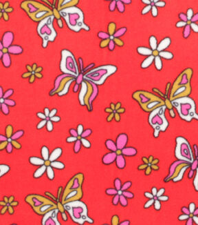 Flowers & Butterflies on Orange Anti Pill Fleece Fabric