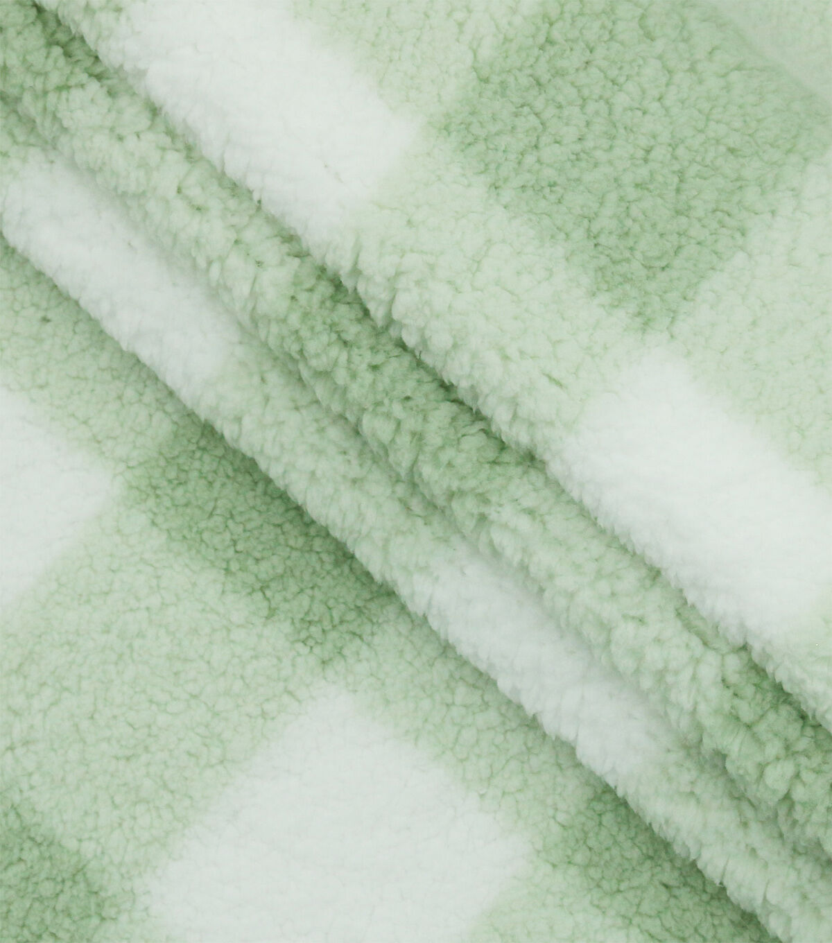 Light Green Gingham Sherpa Fleece Fabric