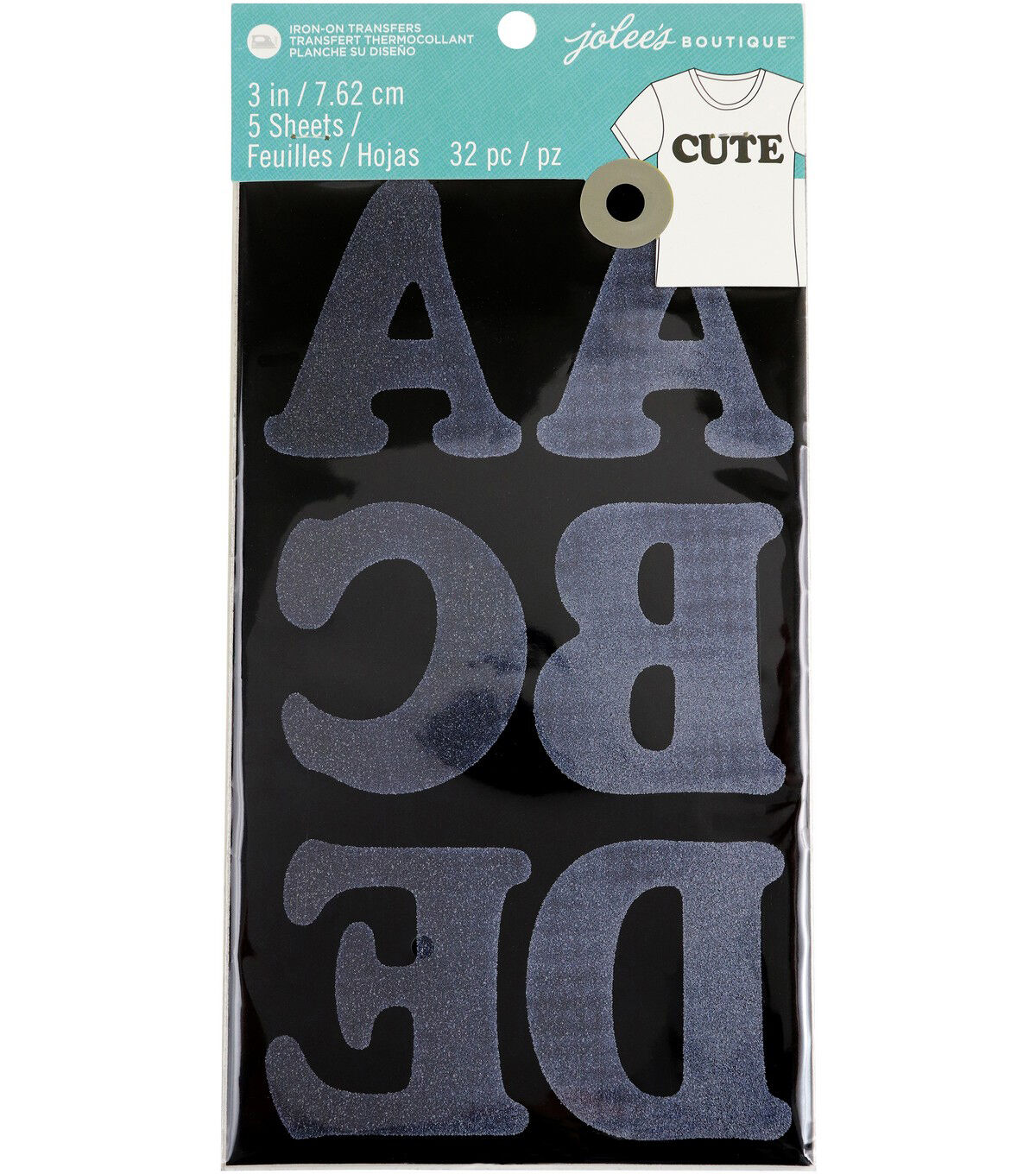 Jolee's Boutique 3 Black Glitter Iron On Transfer Letters 32ct