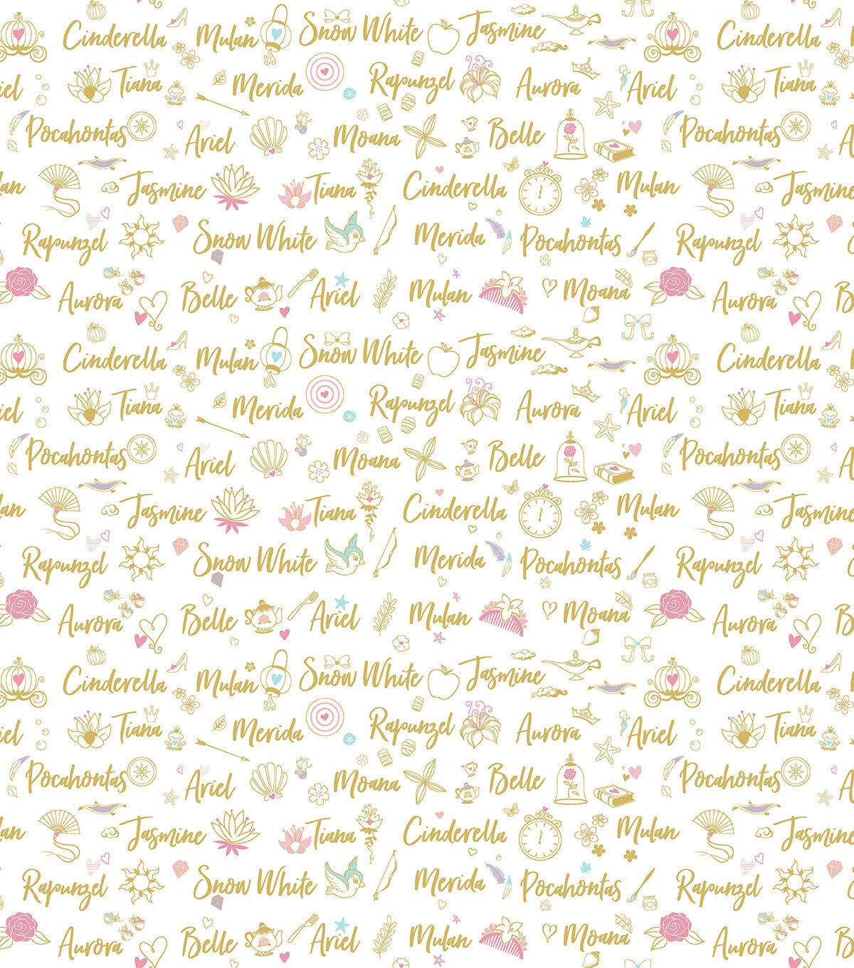Disney Princess Cotton Fabric Name Metallic