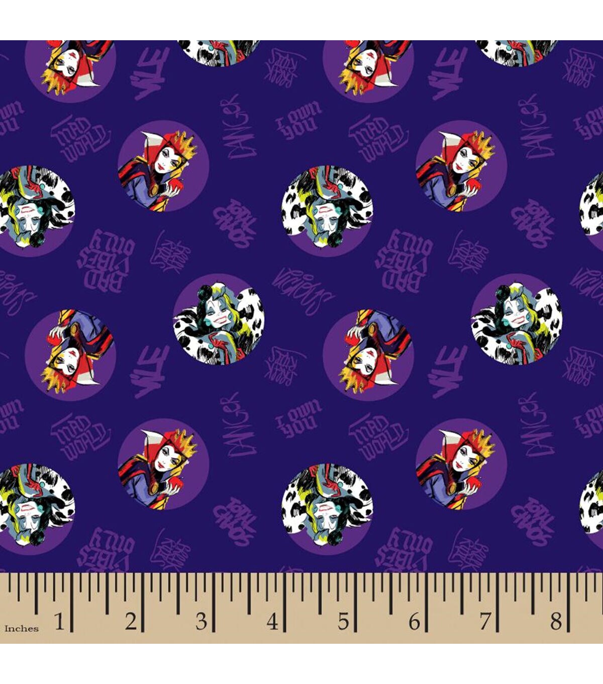 Disney Villains Cotton Fabric Toss Purple