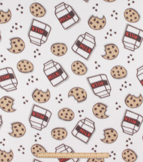 Milk & Cookies On White Blizzard Fleece Fabric