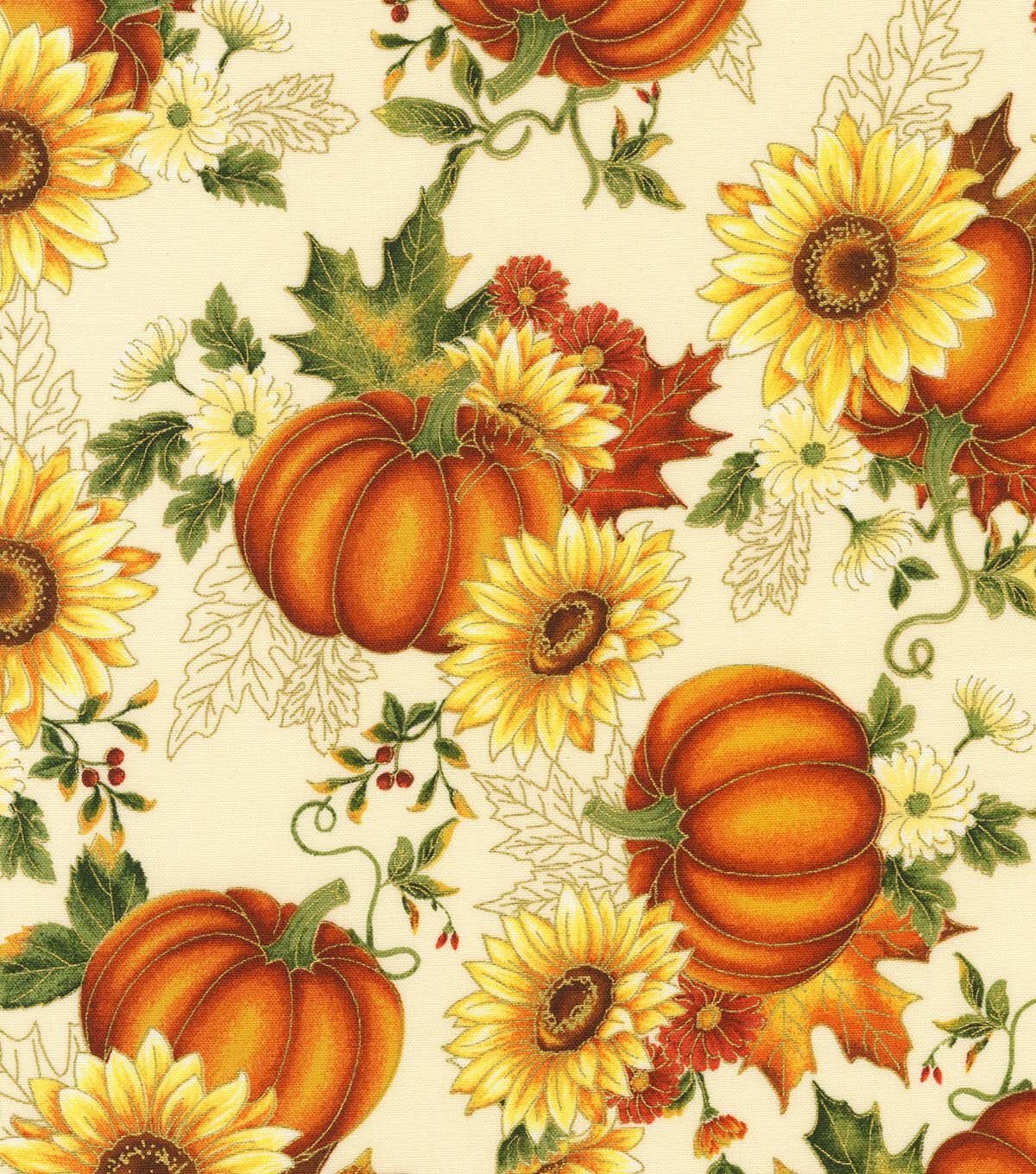 Robert Kaufman Autumn Pumpkins on Yellow Cotton Fabric