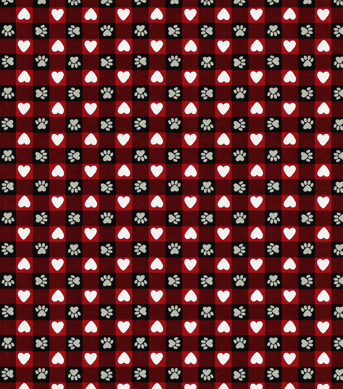Paws And Hearts Red Buffalo Check Super Snuggle Flannel Fabric