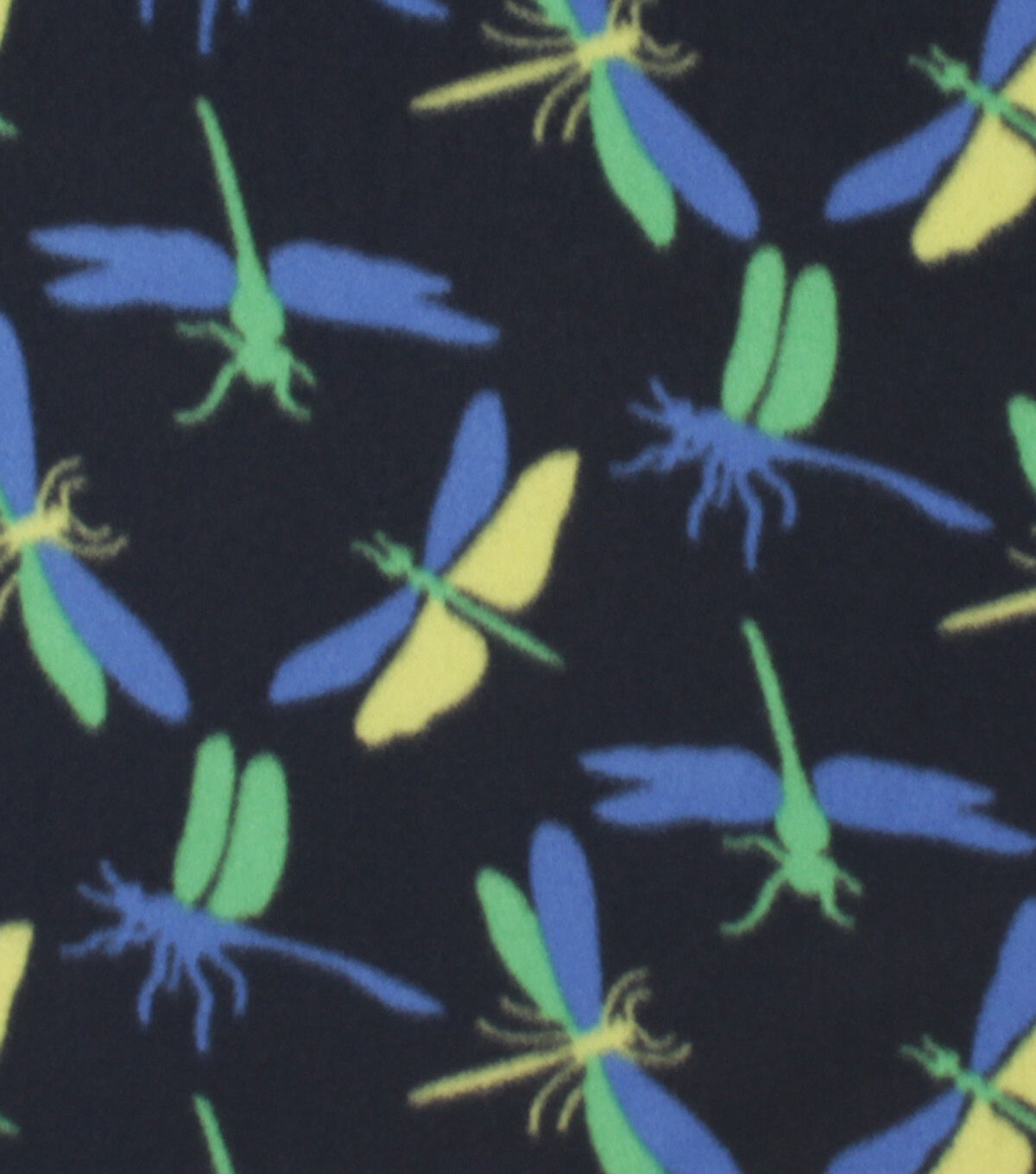 Dragonfly on Black Blizzard Fleece Fabric