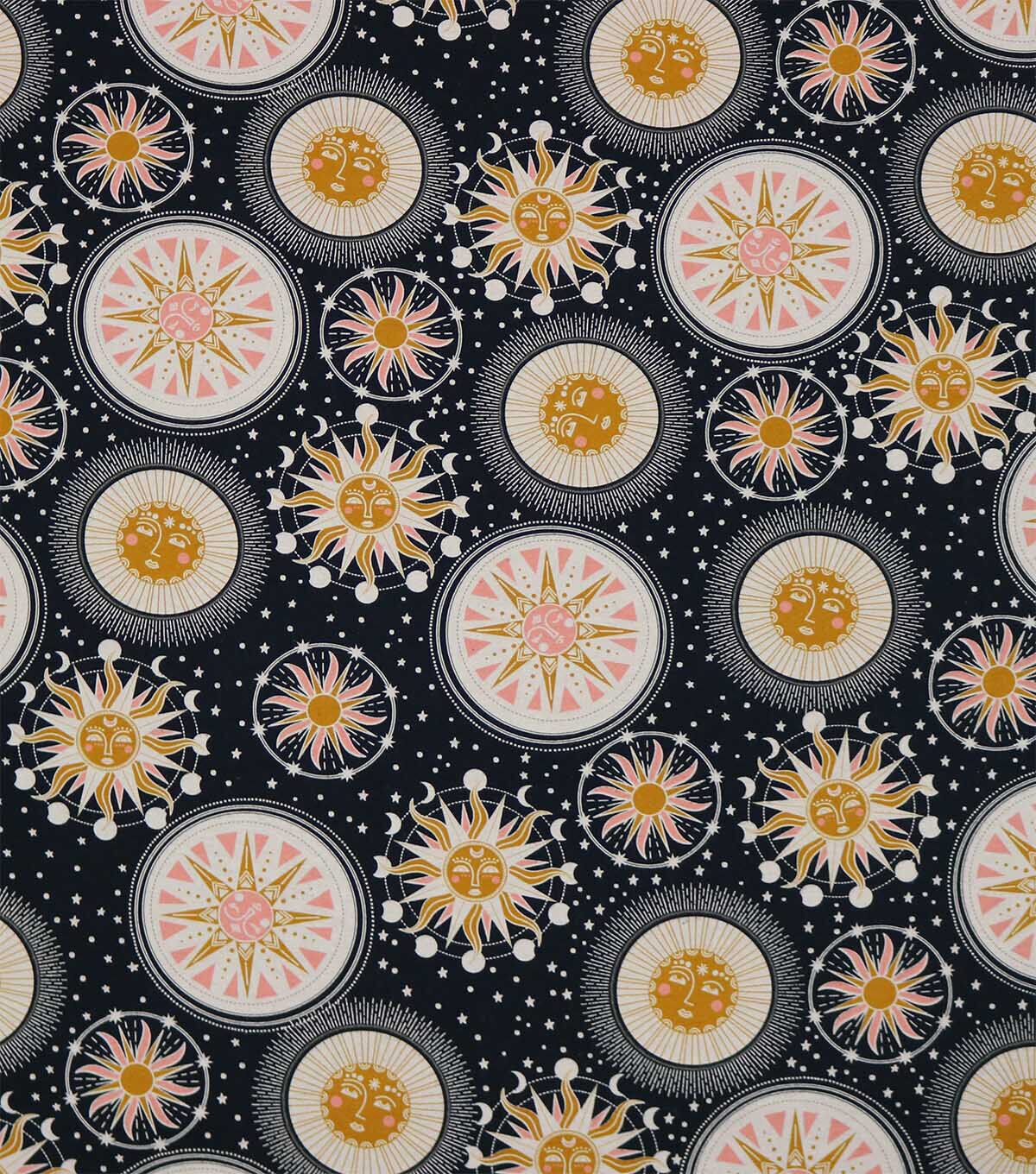 Smiling Suns & Moons On Black Super Snuggle Flannel Fabric
