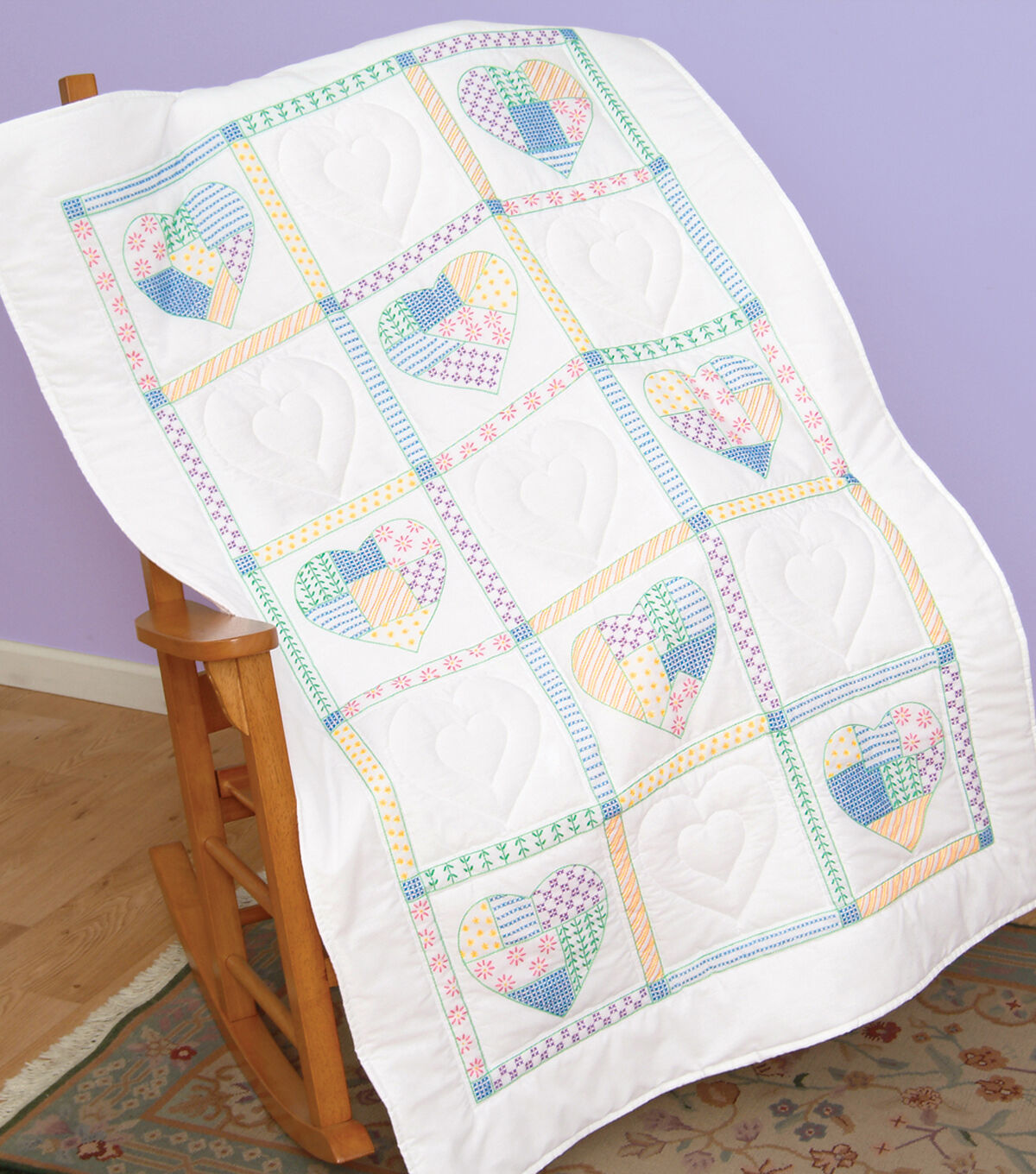 Jack Dempsey 36 x 58 Patchwork Hearts Stamped Lap Quilt Top