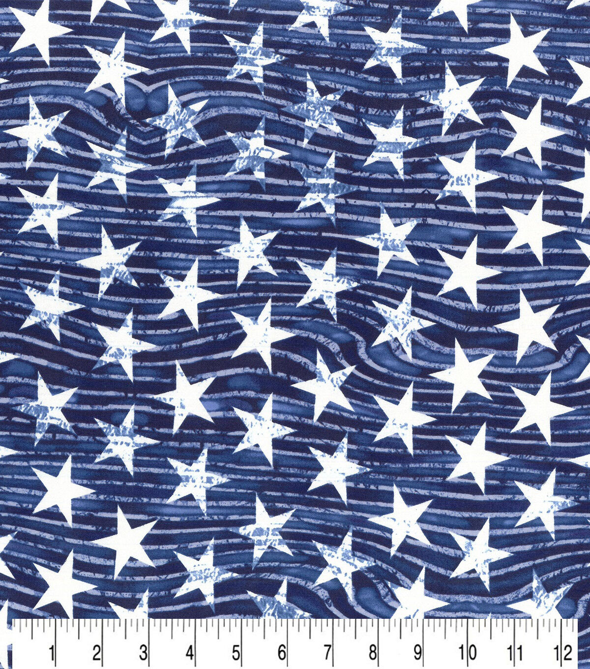 Wavy Star Blue Pearl Patriotic Cotton Fabric