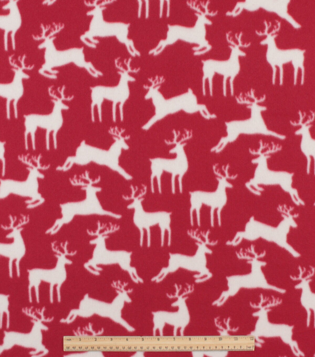 Deer on Red Blizzard Fleece Fabric