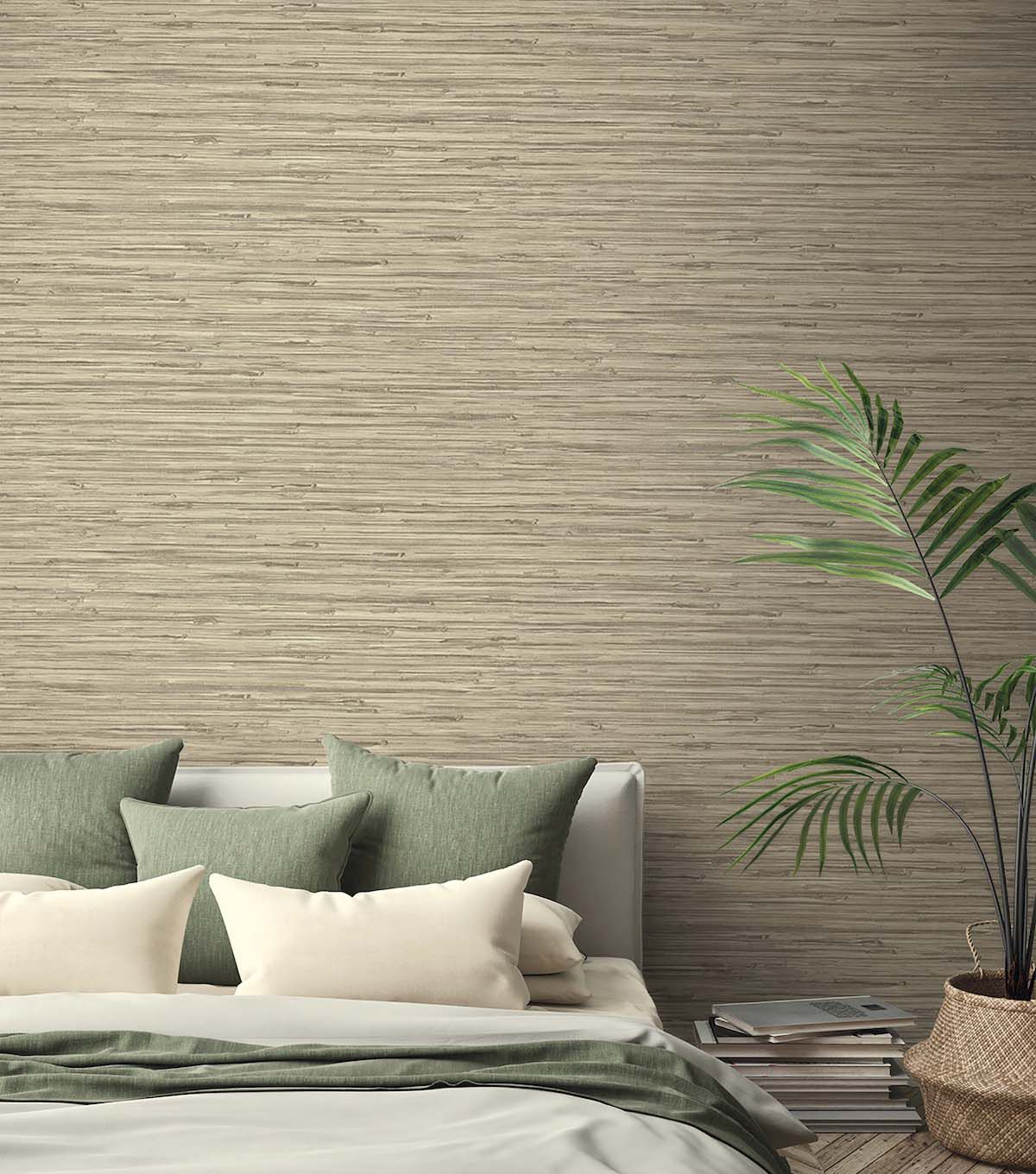 Surface Style 20.5' x 18' Oatmeal Tiki Texture Peel & Stick Wallpaper