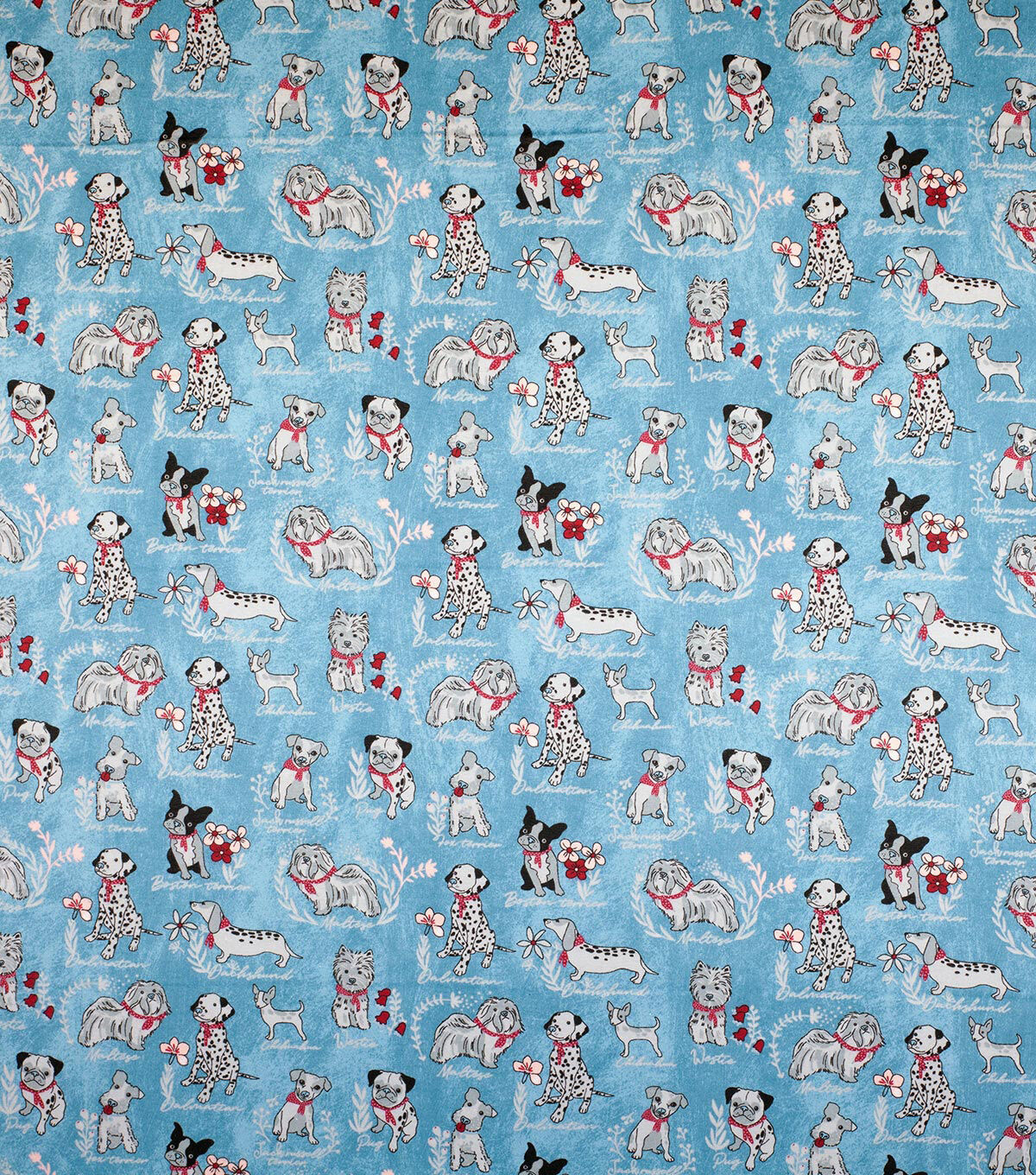Super Snuggle Flannel Fabric Dog Breeds Blue
