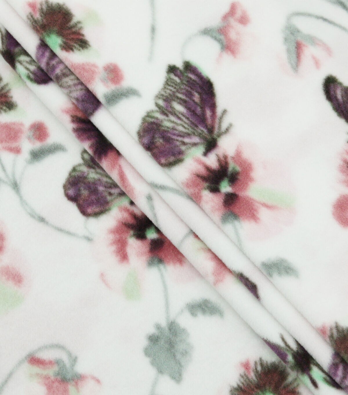 Pink Floral & Butterflies Anti Pill Fleece Fabric