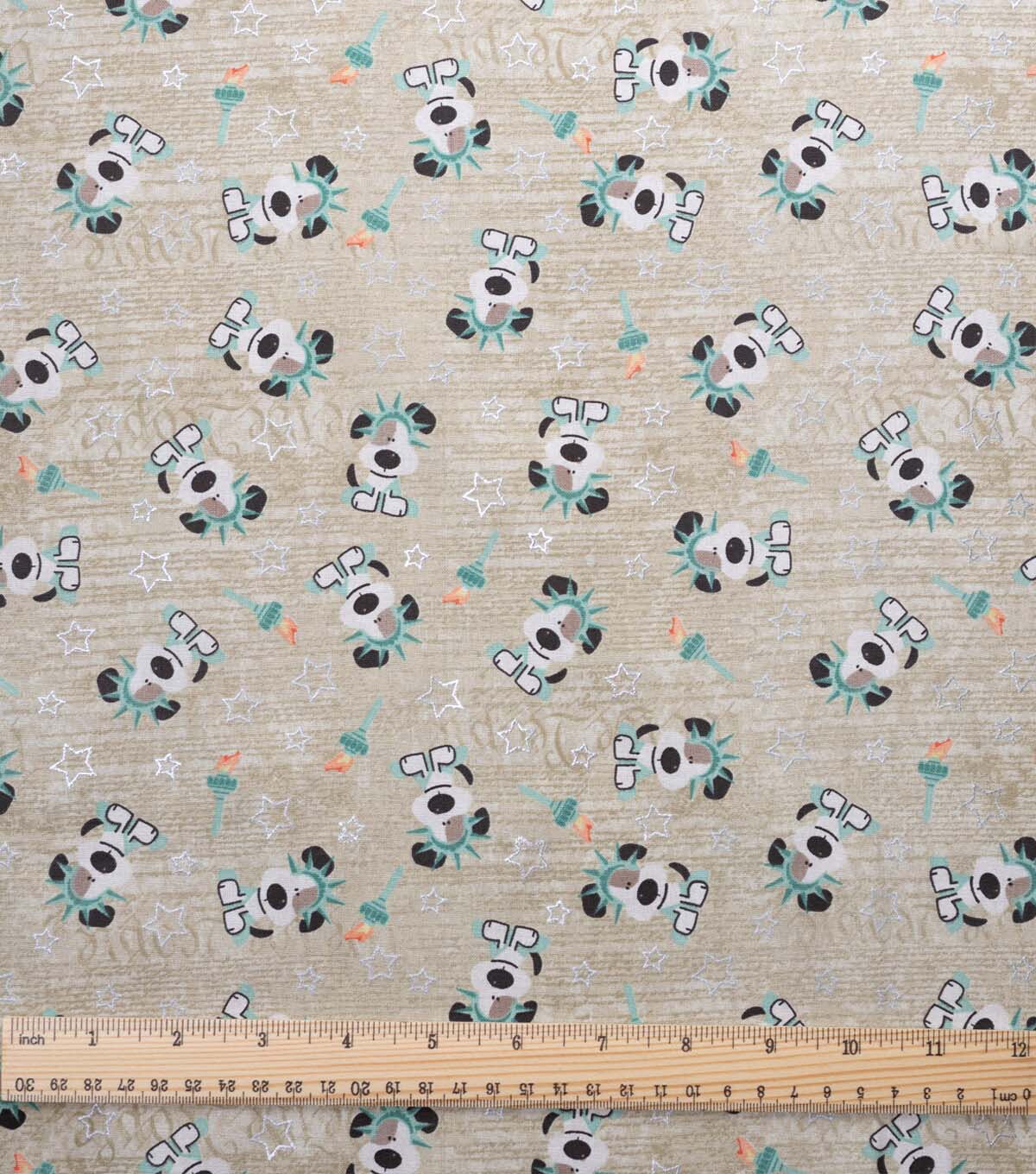 3yd Gray I Woof You Statue Of Liberty Precut Foil Cotton Fabric