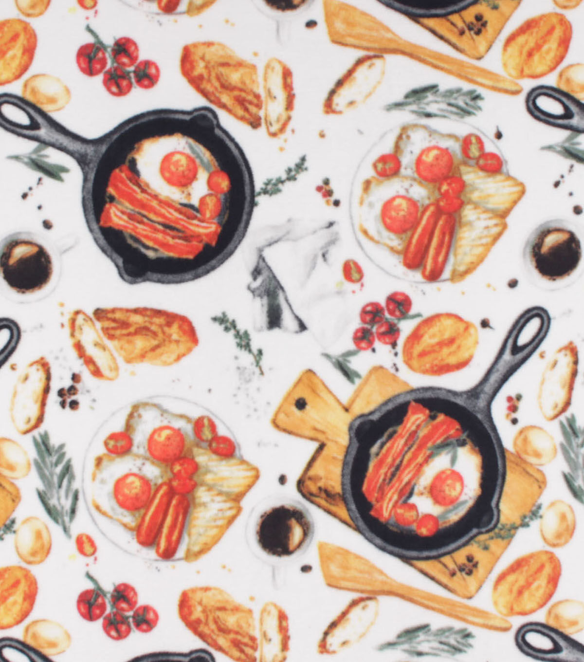 Breakfast Food on White Anti Pill Fleece Fabric