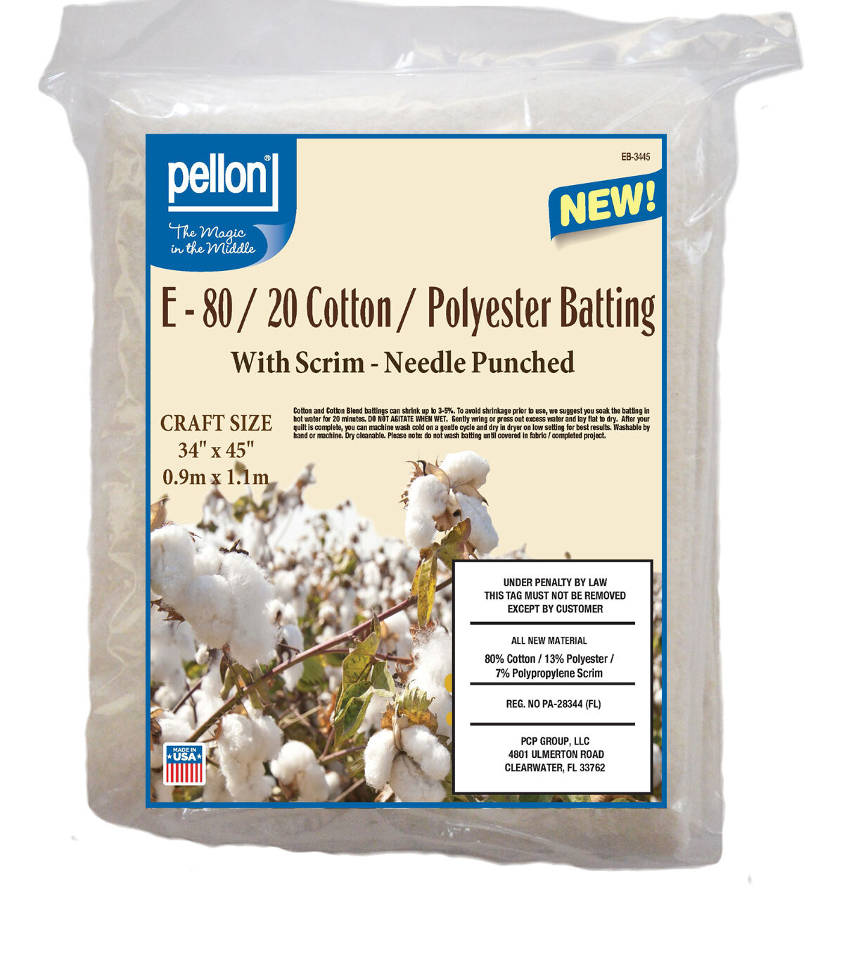 Pellon 80/20 Craft Size Cotton Polyester Batting With Scrim