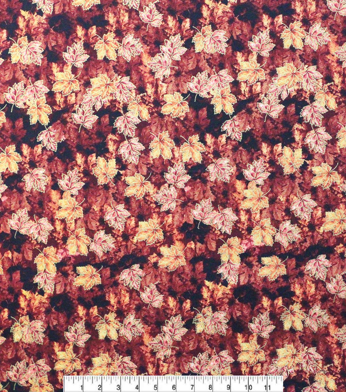 Fall Burgundy Leaves Cotton Fabric