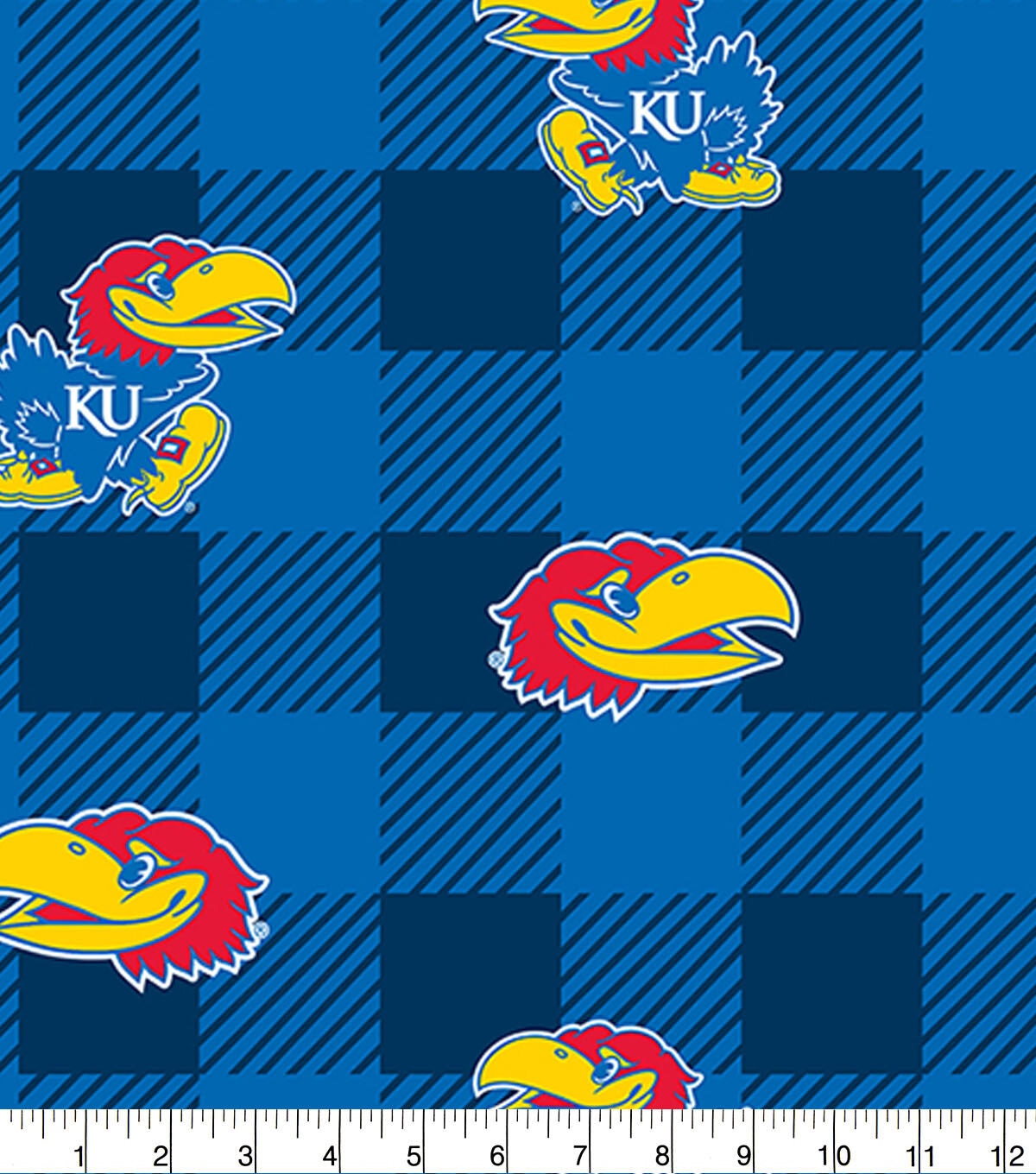University of Kansas Jayhawks Fleece Fabric Buffalo Check