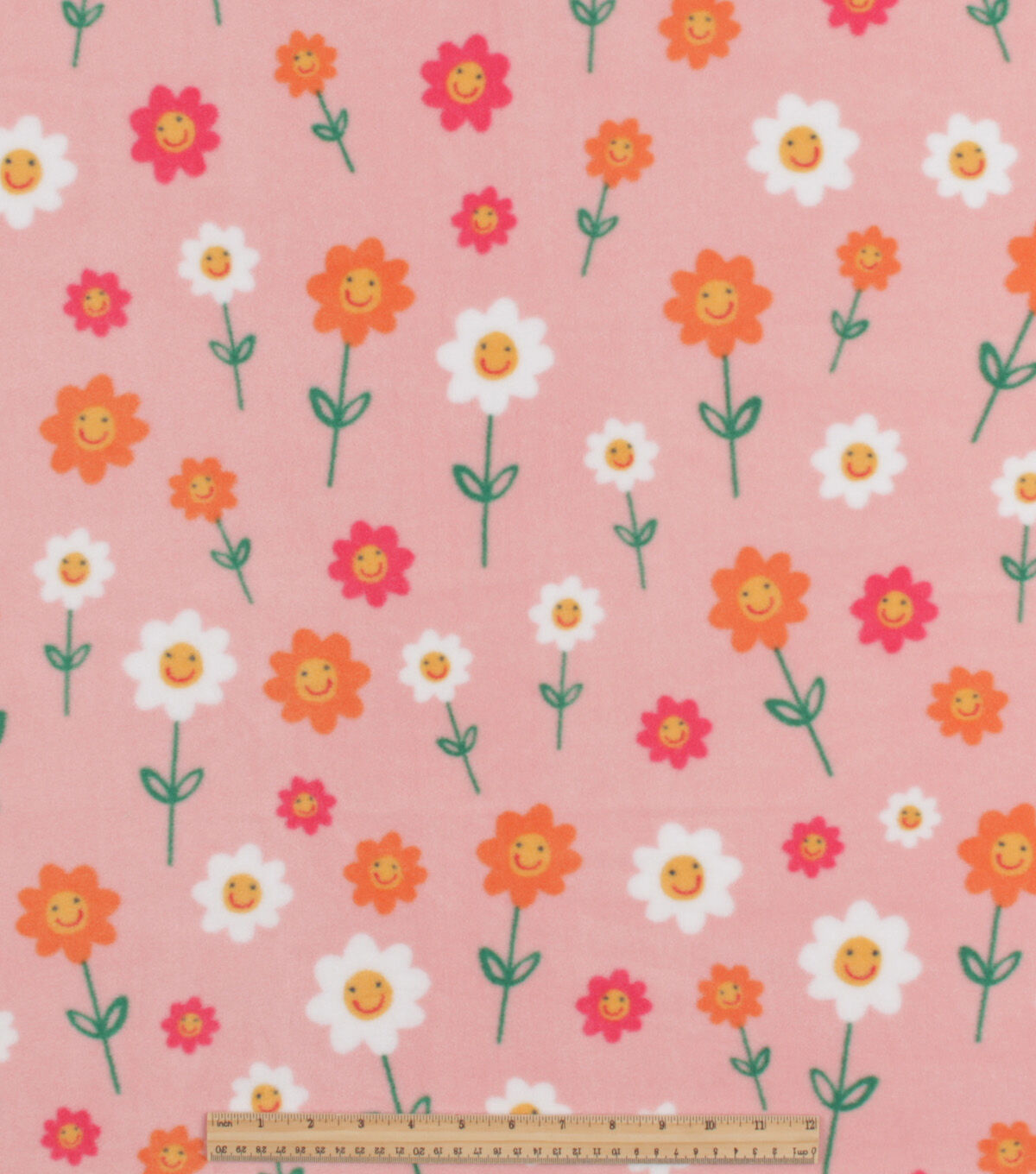 Smiling Daisies on Pink Anti Pill Fleece Fabric by POP!