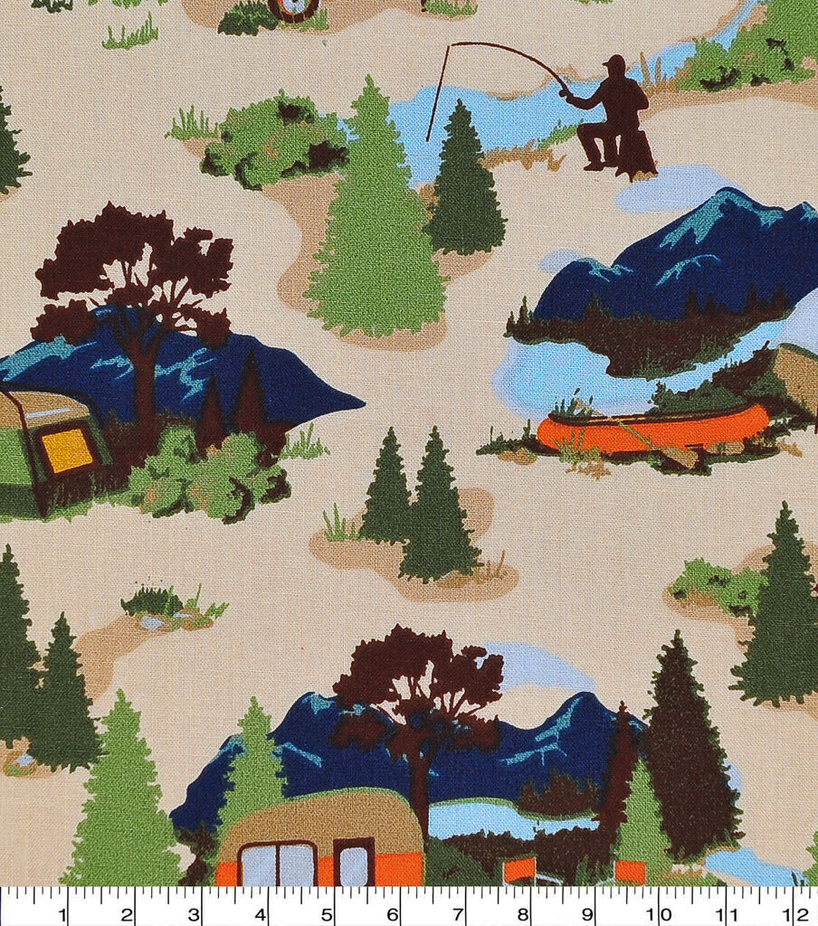 Novelty Cotton Fabric Camping In The Wilderness