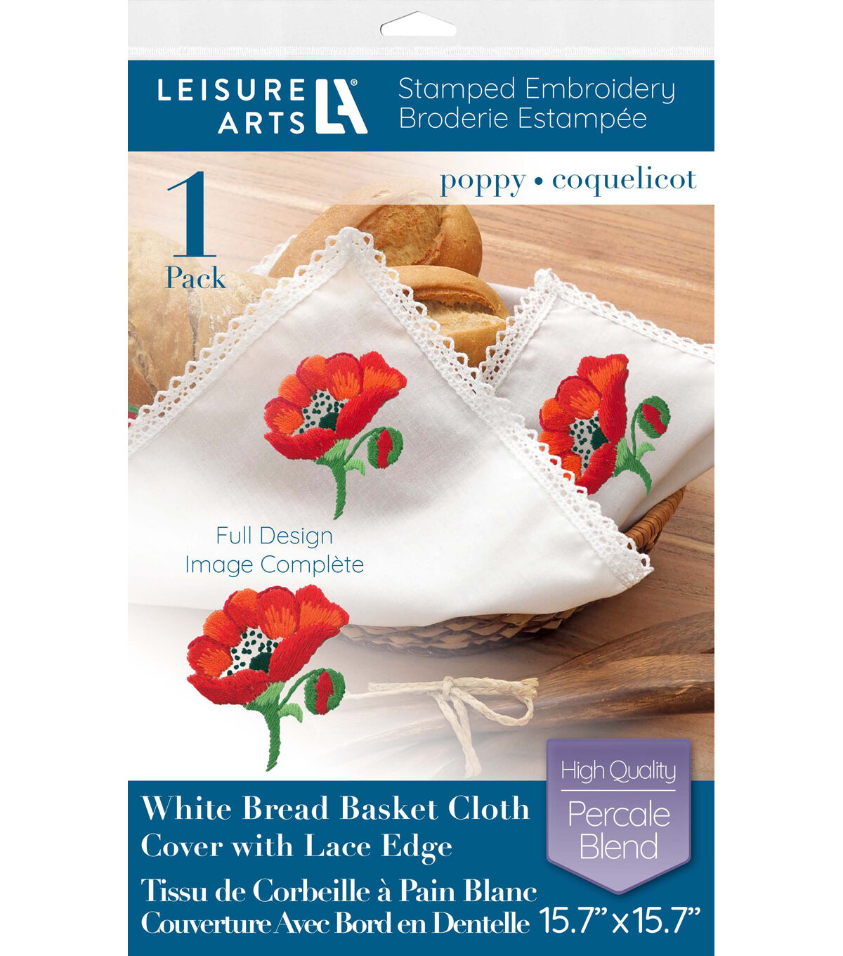 Leisure Arts 16 x 16 Poppy Basket Liner Stamped Cross Stitch Kit