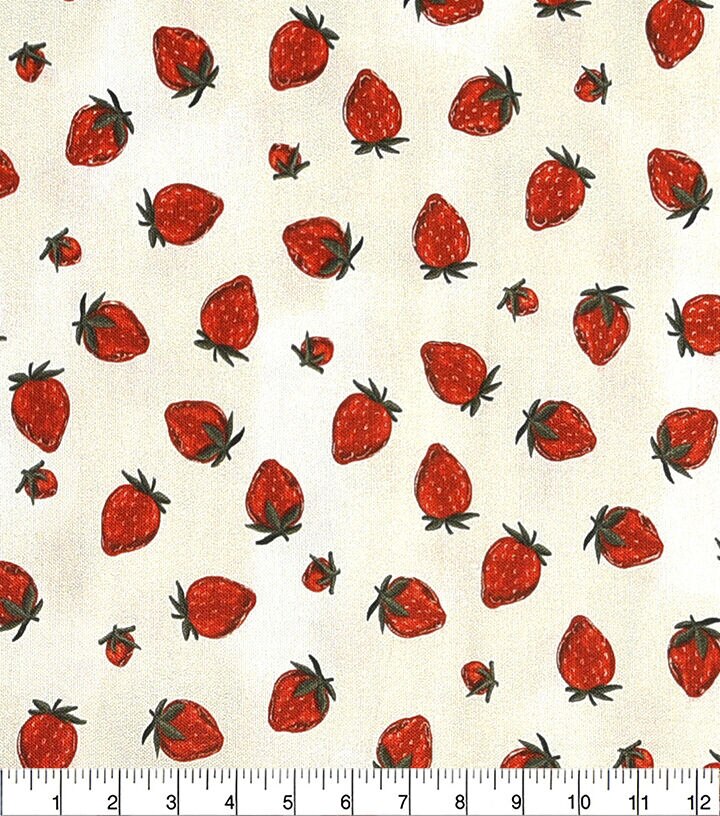Brent Carlson Strawberry On Tan Premium Quilt Cotton Fabric
