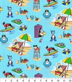 Fabric Traditions Dogs At The Beach Novelty Cotton Fabric