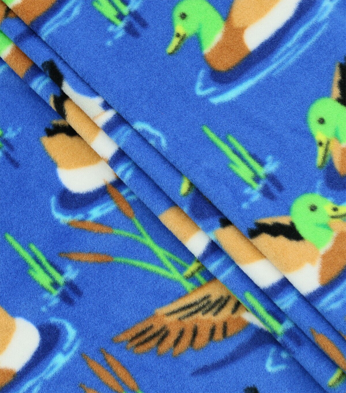 Mallards In Water on Blue Anti Pill Plush Fleece Fabric